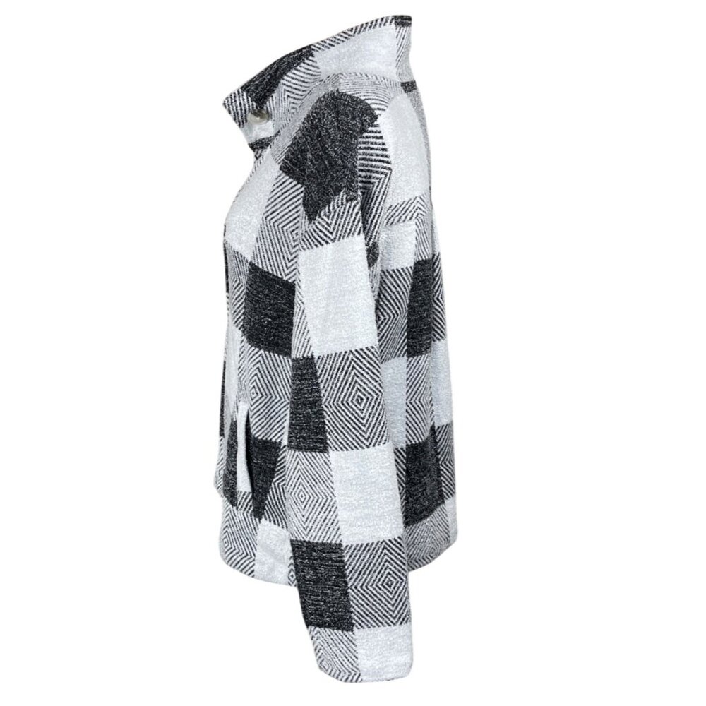Christopher & Banks Fleece Jacket Black White Buffalo Plaid Size L Large - Picture 2 of 7